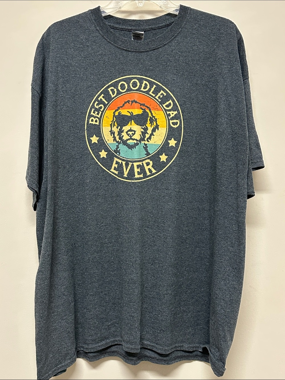 Best Doodle Dad Ever Men’s Gray Tee with colorful Graphics 2XL
